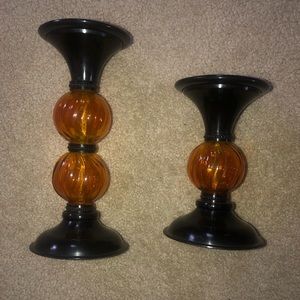 NEW Black and orange/amber candle holders